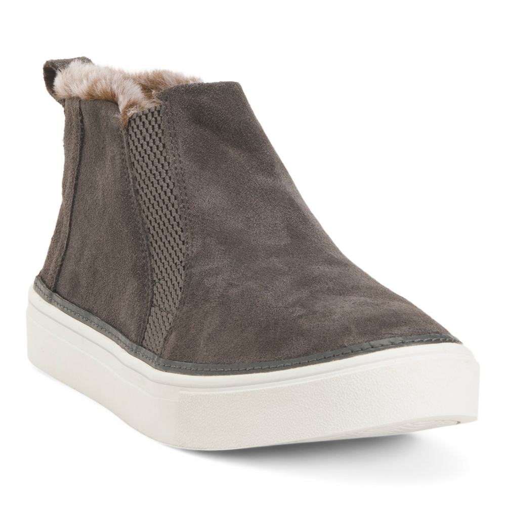 TOMS Shoes Women's High Top Sneaker Gray Suede Fur Trim Pull On Size…NEW